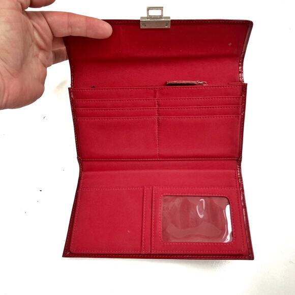 Vintage Ralph Lauren Red Patent Leather Turnlock Wallet | Classic Preppy Clutch - Picture 7 of 11